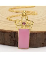18K Gold Plated Pink Opal & Tourmaline Pendant Necklace for Her