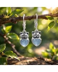Aquamarine Heart Earrings - 925 Sterling Silver Cute Kitty Jewelry