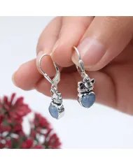 Aquamarine Heart Earrings - 925 Sterling Silver Cute Kitty Jewelry