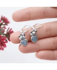 Aquamarine Heart Earrings - 925 Sterling Silver Cute Kitty Jewelry