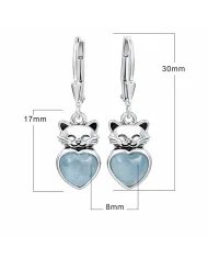 Aquamarine Heart Earrings - 925 Sterling Silver Cute Kitty Jewelry