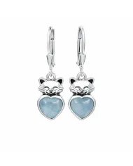 Aquamarine Heart Earrings - 925 Sterling Silver Cute Kitty Jewelry