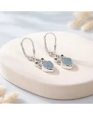 Aquamarine Heart Earrings - 925 Sterling Silver Cute Kitty Jewelry