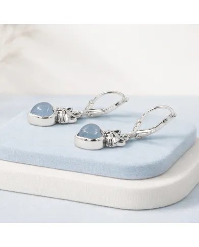 Aquamarine Heart Earrings - 925 Sterling Silver Cute Kitty Jewelry