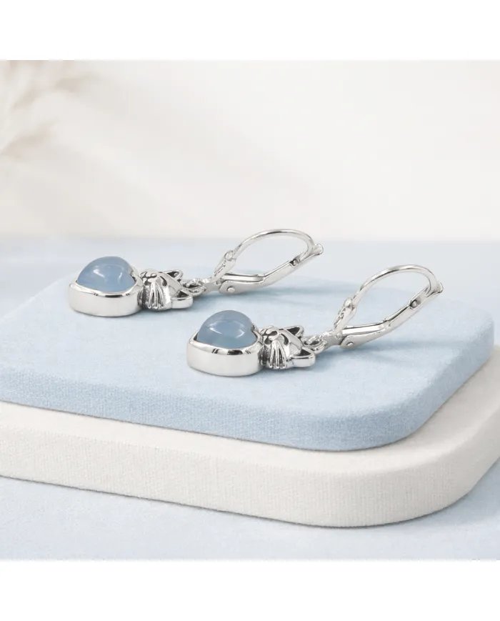 Aquamarine Heart Earrings - 925 Sterling Silver Cute Kitty Jewelry