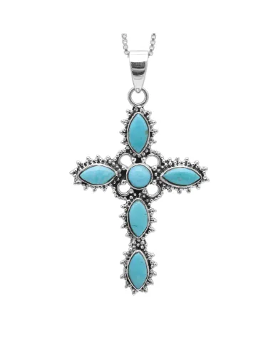 Arizona Turquoise Cross Pendant Necklace | 925 Sterling Silver Gift