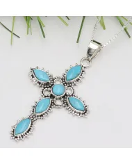 Arizona Turquoise Cross Pendant Necklace | 925 Sterling Silver Gift