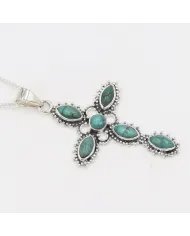 Holy Cross Turquoise Pendant - 925 Sterling Silver Religious Jewelry
