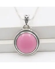 925 Sterling Silver Pink Opal Pendant – Round Gemstone Jewelry