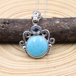 Turquoise Pendant, Silver Necklaces, Blue Topaz Pendant, Designer Jewelry, Charm Pendant, Wedding Gifts, Dainty Women's Pendant