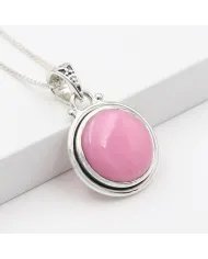 925 Sterling Silver Pink Opal Pendant – Round Gemstone Jewelry