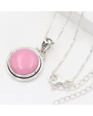 925 Sterling Silver Pink Opal Pendant – Round Gemstone Jewelry