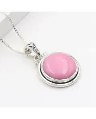 925 Sterling Silver Pink Opal Pendant – Round Gemstone Jewelry
