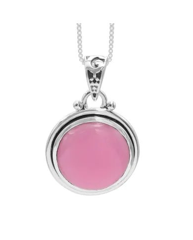 925 Sterling Silver Pink Opal Pendant – Round Gemstone Jewelry