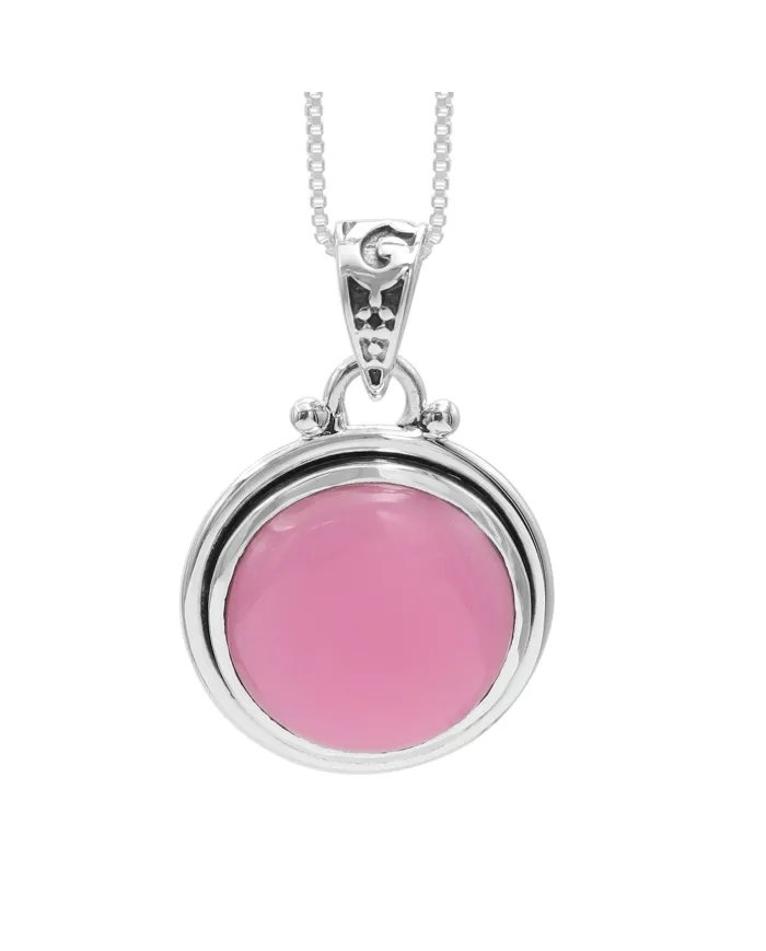 925 Sterling Silver Pink Opal Pendant – Round Gemstone Jewelry