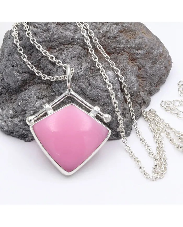 925 Sterling Silver Pink Opal Pendant – Handmade Cabochon Jewelry