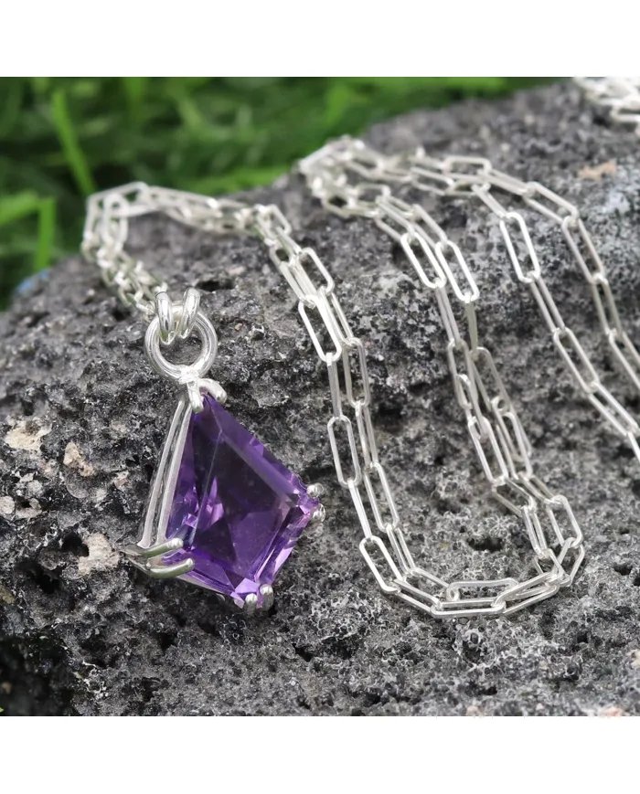 Amethyst Pendant - Handmade 925 Sterling Silver Gemstone Necklace