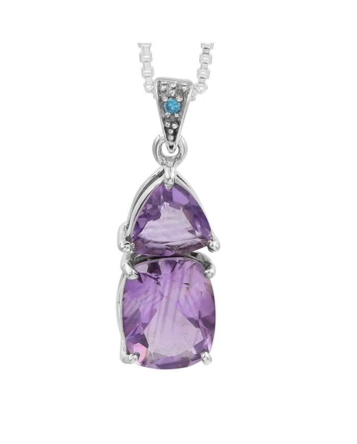 Amethyst & BT Zircon Pendant - 925 Sterling Silver Handmade Jewelry