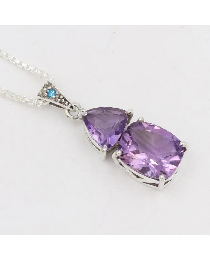 Amethyst & BT Zircon Pendant - 925 Sterling Silver Handmade Jewelry