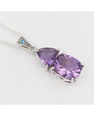 Amethyst & BT Zircon Pendant - 925 Sterling Silver Handmade Jewelry