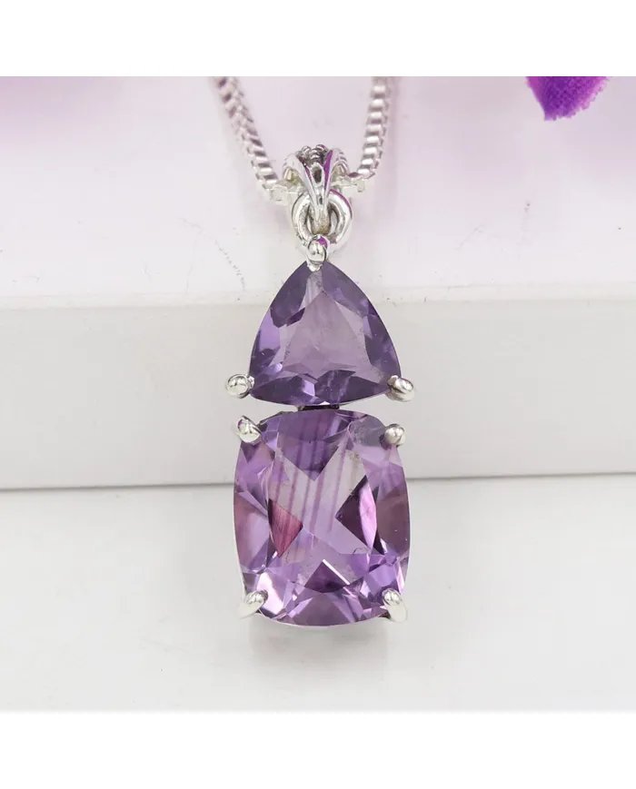 Amethyst & BT Zircon Pendant - 925 Sterling Silver Handmade Jewelry