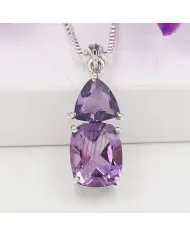 Amethyst & BT Zircon Pendant - 925 Sterling Silver Handmade Jewelry
