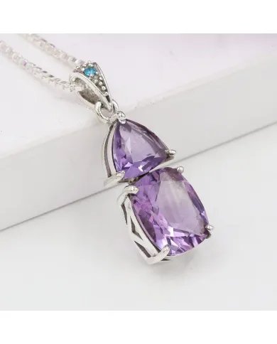 Amethyst & BT Zircon Pendant - 925 Sterling Silver Handmade Jewelry