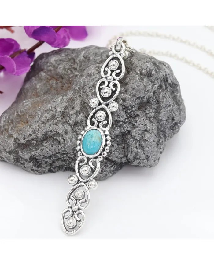 Arizona Turquoise Pendant - Sterling Silver Handmade Vintage Jewelry