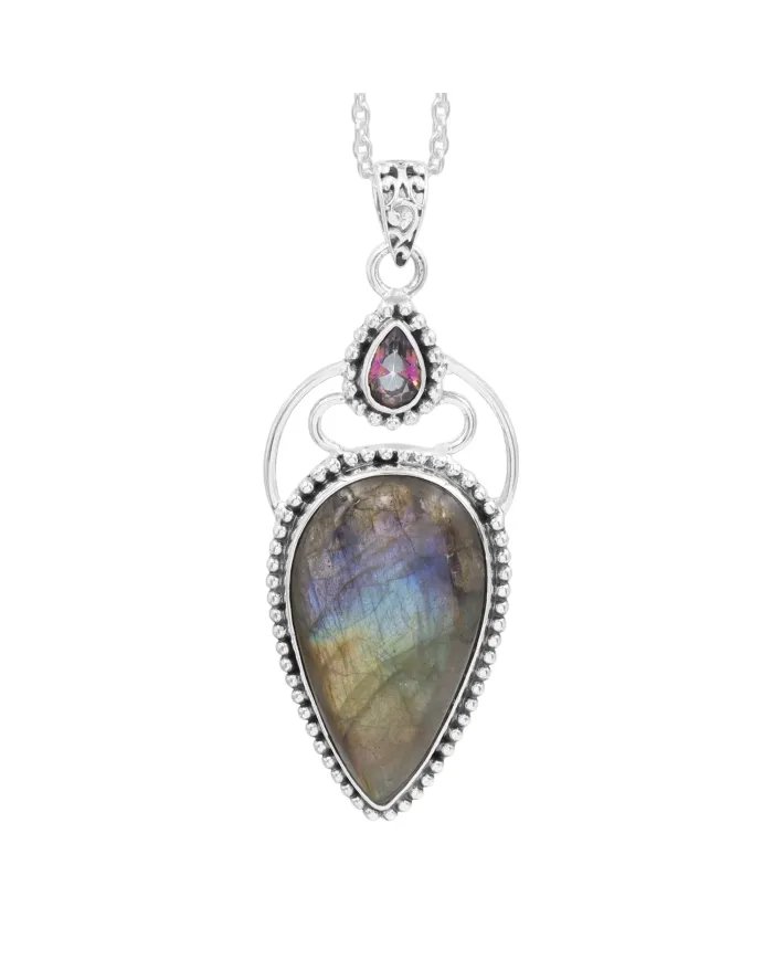 Labradorite & Mystic Quartz Gemstone Pendant - Sterling Silver Jewelry