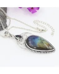 Labradorite & Mystic Quartz Gemstone Pendant - Sterling Silver Jewelry