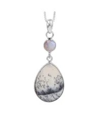 Natural Dendritic Opal & Rainbow Moonstone Pendant – 925 Silver Jewelry