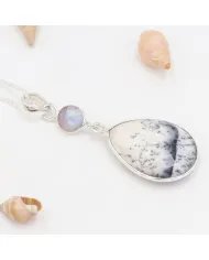 Natural Dendritic Opal & Rainbow Moonstone Pendant – 925 Silver Jewelry