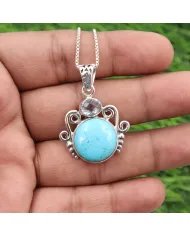 Arizona Turquoise & Sky Blue Topaz Pendant - 925 Sterling Silver Handmade Charm