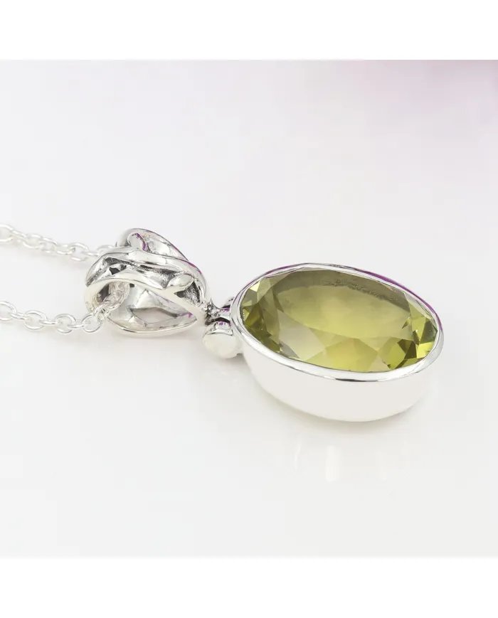 Natural Lemon Quartz Pendant - 925 Sterling Silver Versatile Jewelry