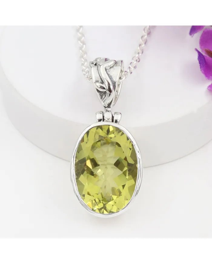 Natural Lemon Quartz Pendant - 925 Sterling Silver Versatile Jewelry