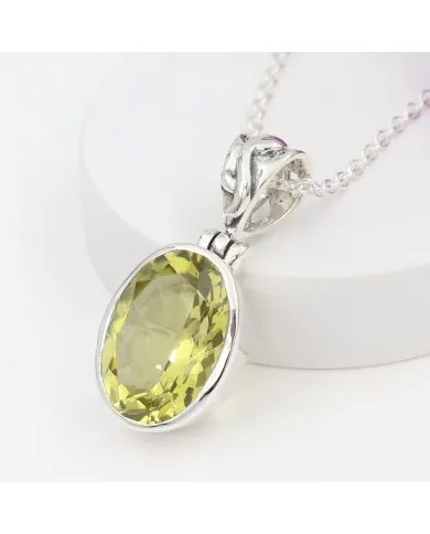 Natural Lemon Quartz Pendant - 925 Sterling Silver Versatile Jewelry