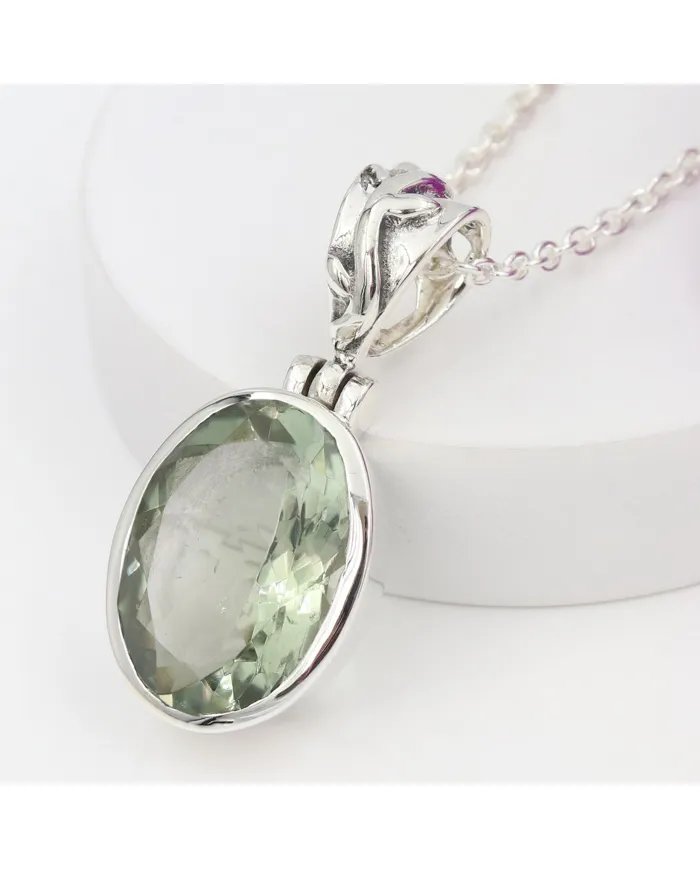 Green Amethyst Pendant - 925 Sterling Silver Versatile Jewelry
