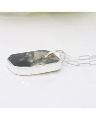 Moss Agate Pendant Necklace in Sterling Silver Handmade Unisex Jewelry