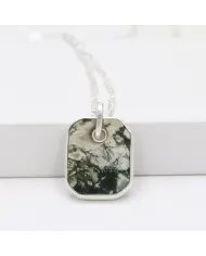 Moss Agate Pendant Necklace – 925 Sterling Silver Handmade Unisex Jewelry