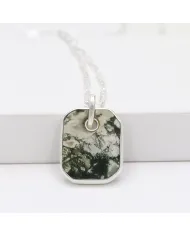Moss Agate Pendant Necklace in Sterling Silver Handmade Unisex Jewelry