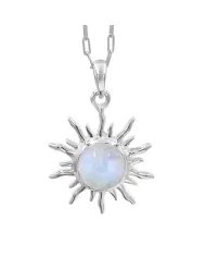 Rainbow Moonstone Sunburst Face Carved Pendant - 925 Silver Jewelry