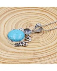 Arizona Turquoise & Sky Blue Topaz Pendant - 925 Sterling Silver Handmade Charm