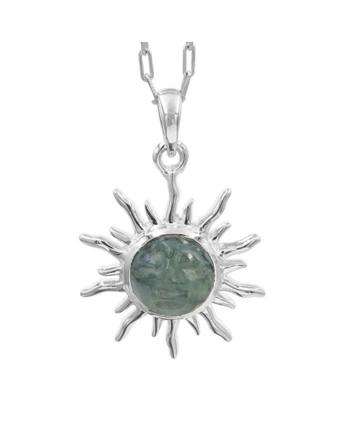 Moss Agate Face Carved Pendant - 925 Sterling Silver Versatile Jewelry
