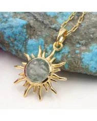 Moss Agate Face Carved Pendant - Gold Plated 925 Sterling Silver Jewelry