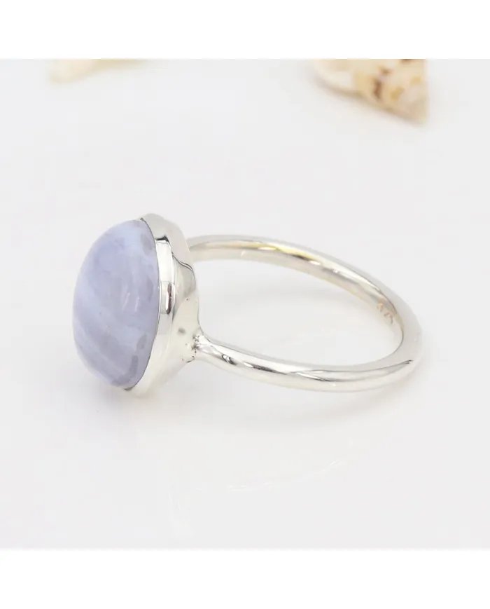 Blue Lace Agate Ring - 925 Sterling Silver Handmade Gemstone Jewelry