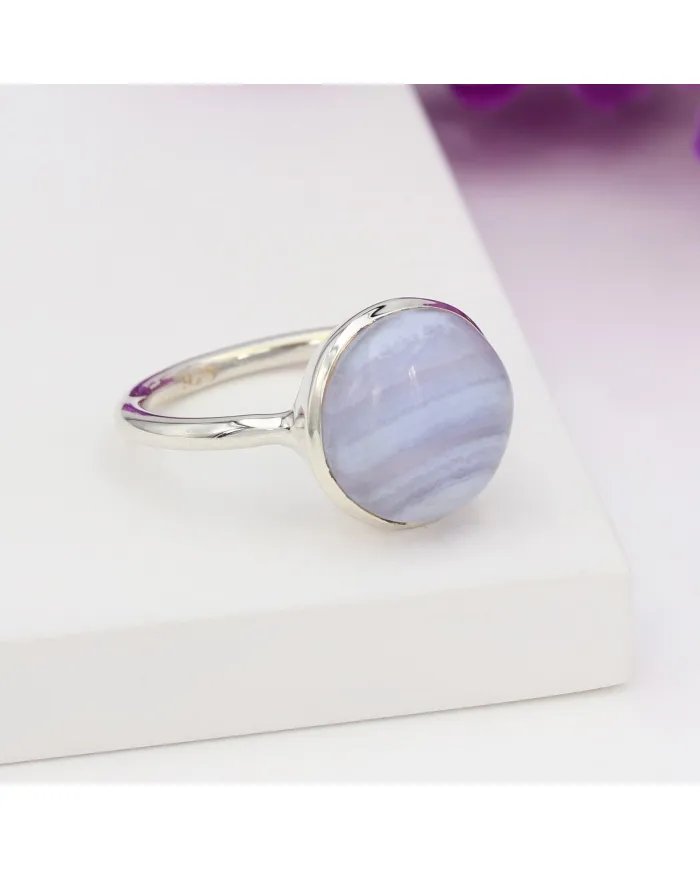 Blue Lace Agate Ring - 925 Sterling Silver Handmade Gemstone Jewelry