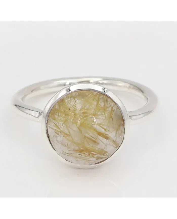 Rutilated Quartz Gemstone Ring - 925 Sterling Silver Handmade Jewelry