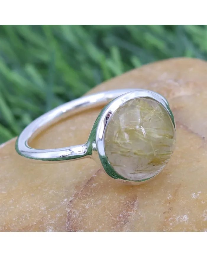 Rutilated Quartz Gemstone Ring - 925 Sterling Silver Handmade Jewelry