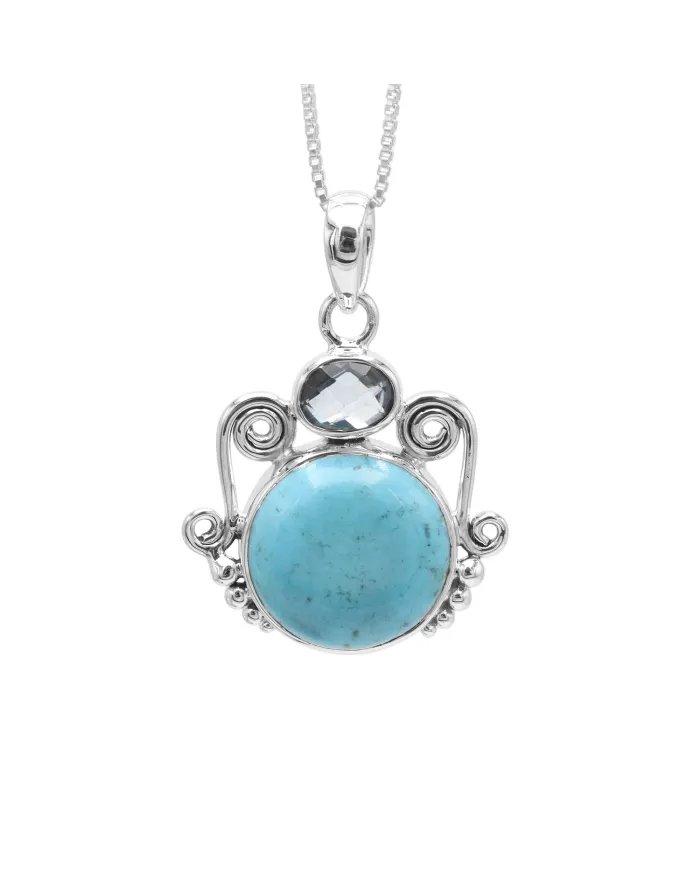 Arizona Turquoise & Sky Blue Topaz Pendant - 925 Sterling Silver Handmade Charm