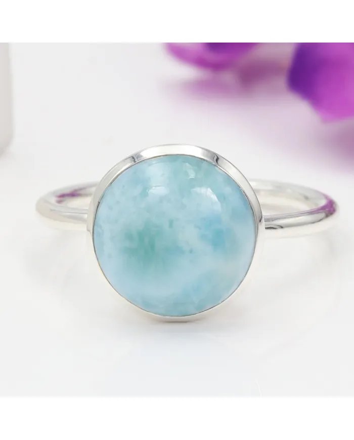 Larimar Gemstone Ring - 925 Sterling Silver Handmade Gemstone Jewelry